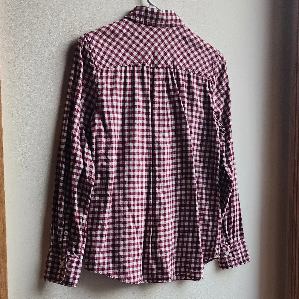 J. Crew Mercantile Red/White Gingham Flannel Button Down Shirt Size XS
